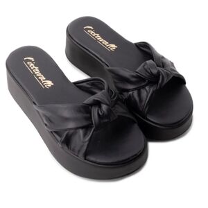 NEW L’INTERVALLE Nicaragua Black Leather Platform Slide Sandals Size 39 USsize 8